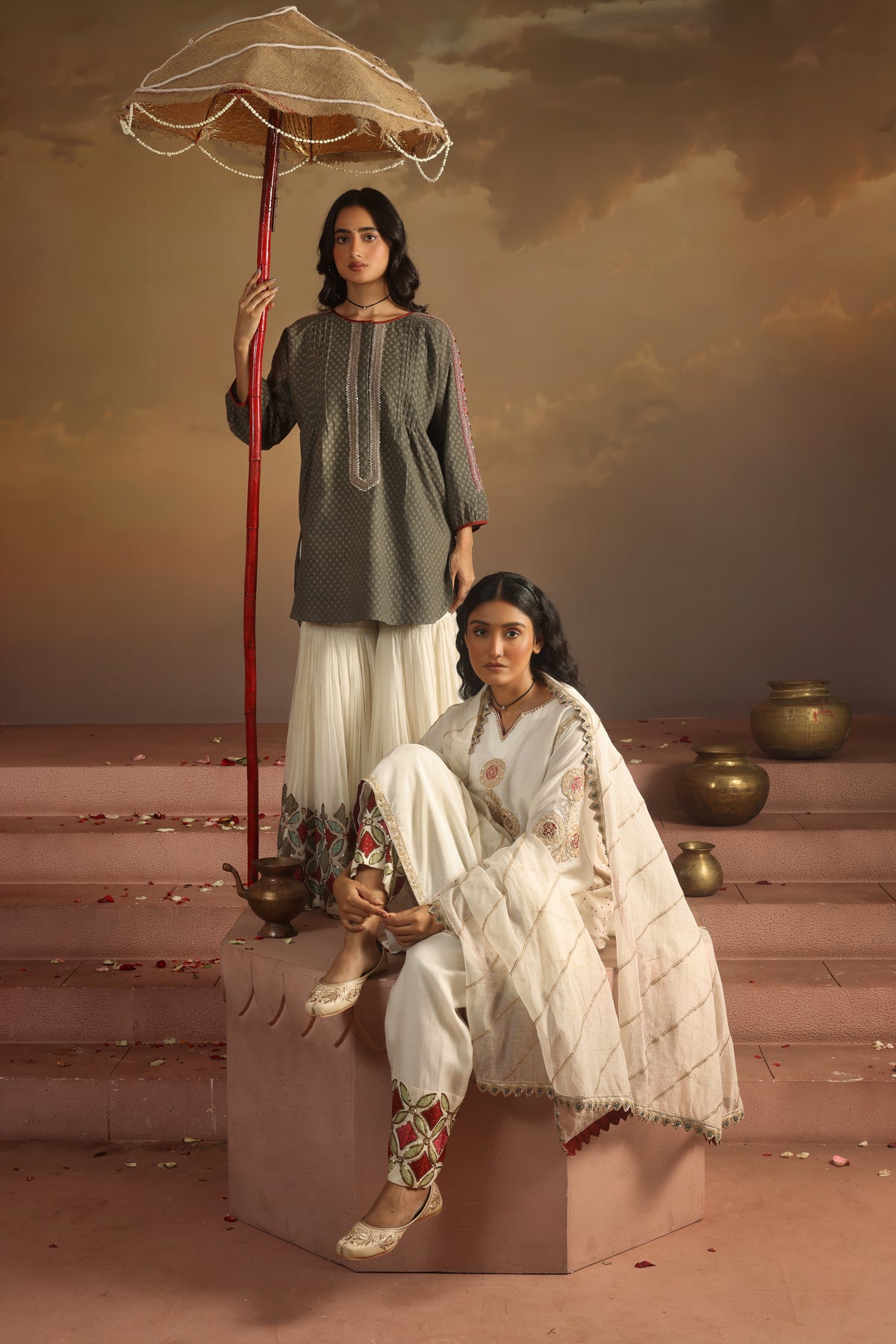 Kripa Grey Grey Kurta with Applique Gharara Set