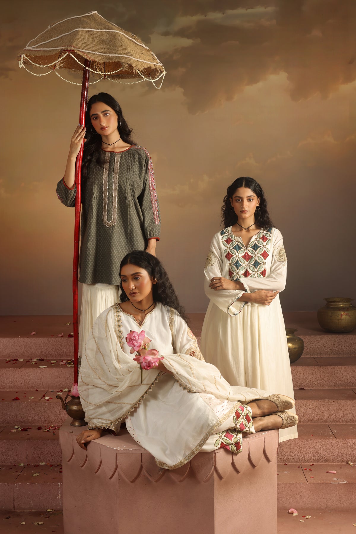 Kripa Grey Grey Kurta with Applique Gharara Set
