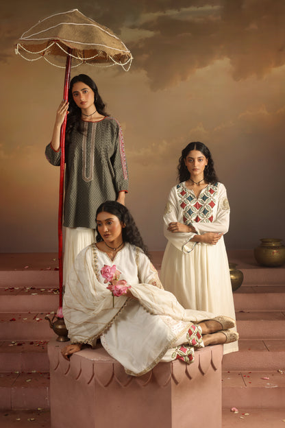 Kripa Grey Grey Kurta with Applique Gharara Set