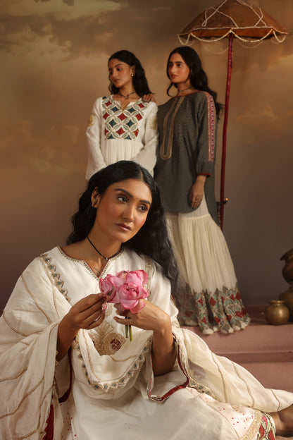 Kripa Grey Grey Kurta with Applique Gharara Set