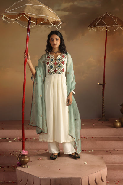 Kripa Ivory Applique Yoke Kurta Set