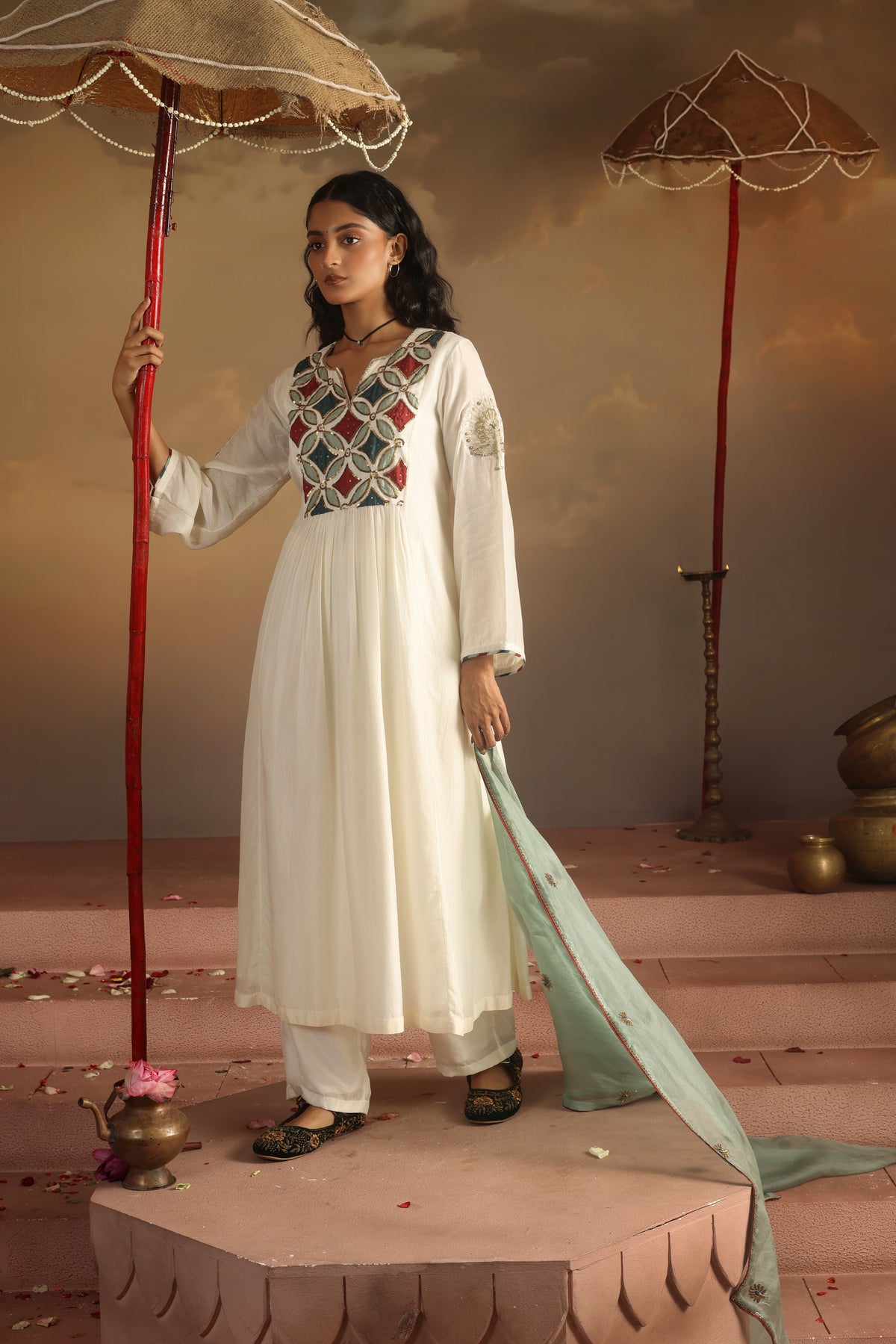 Kripa Ivory Applique Yoke Kurta Set