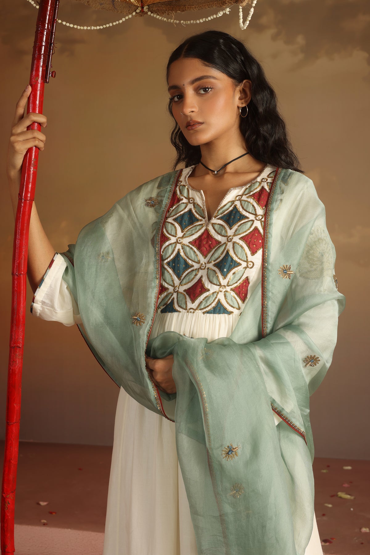 Kripa Ivory Applique Yoke Kurta Set