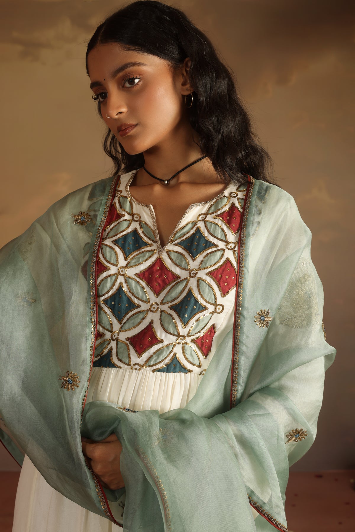 Kripa Ivory Applique Yoke Kurta Set