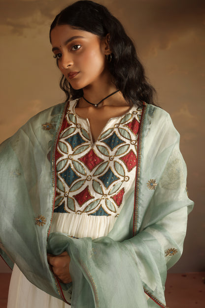 Kripa Ivory Applique Yoke Kurta Set