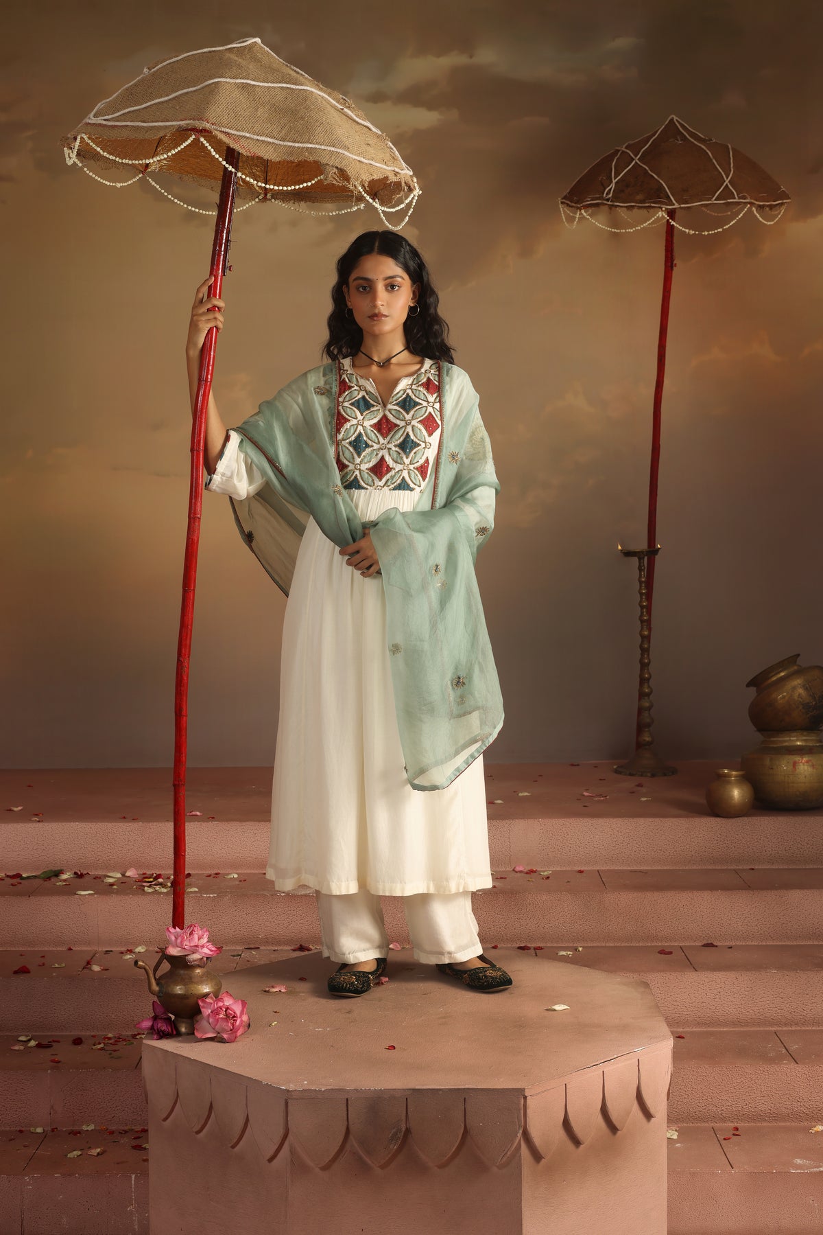 Kripa Ivory Applique Yoke Kurta Set