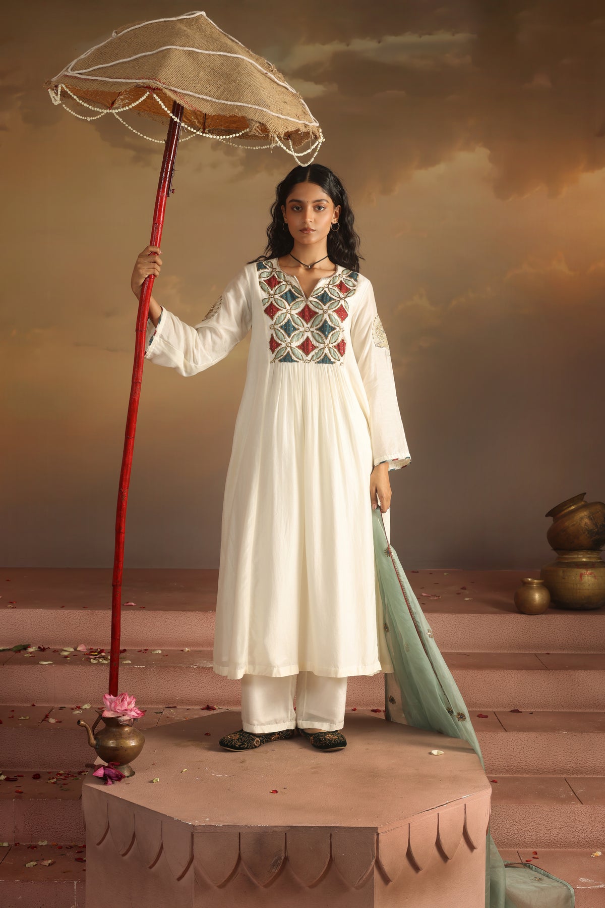 Kripa Ivory Applique Yoke Kurta Set