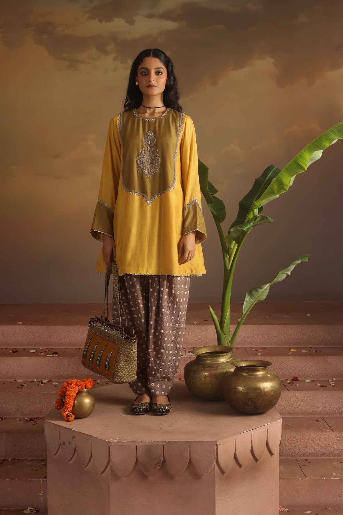 Kripa Sauterne Yoke Kurta Dhoti Salwar Bandhej Set