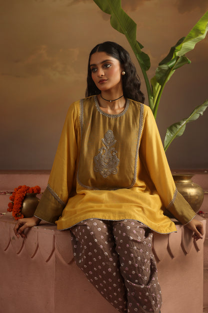 Kripa Sauterne Yoke Kurta Dhoti Salwar Bandhej Set