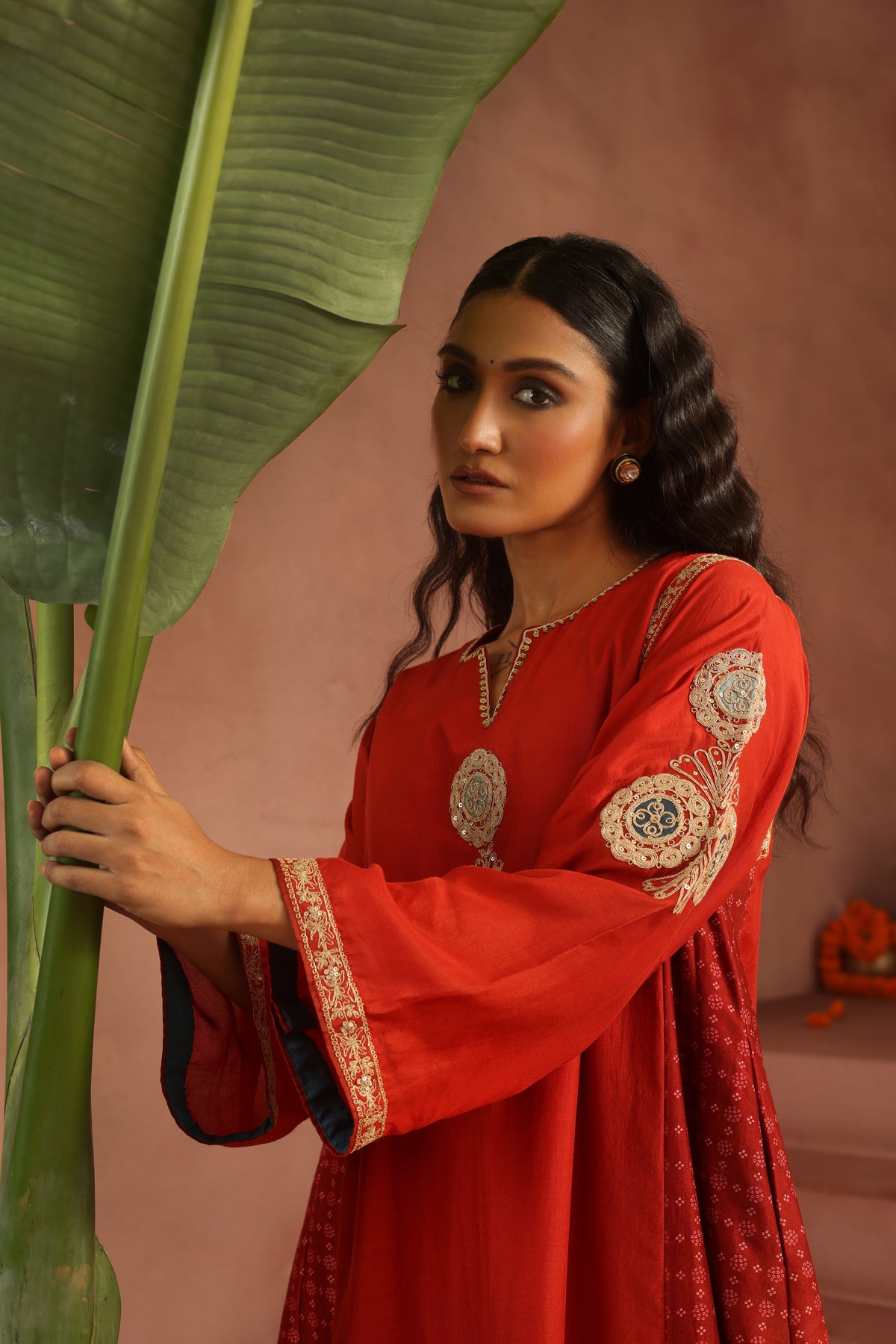 Kripa Red A-Line Kurta Applique Farshi Salwar Set