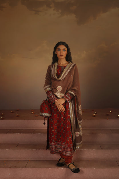 Kripa Blood Red Straight Cut Kurta Set