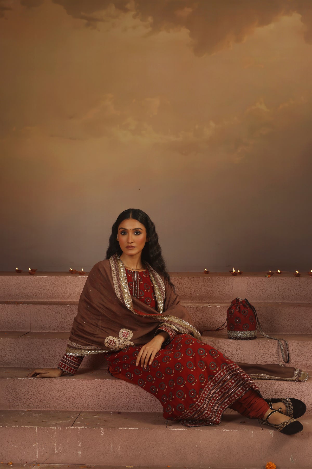 Kripa Blood Red Straight Cut Kurta Set