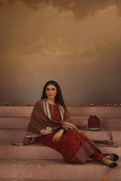 Kripa Blood Red Straight Cut Kurta Set