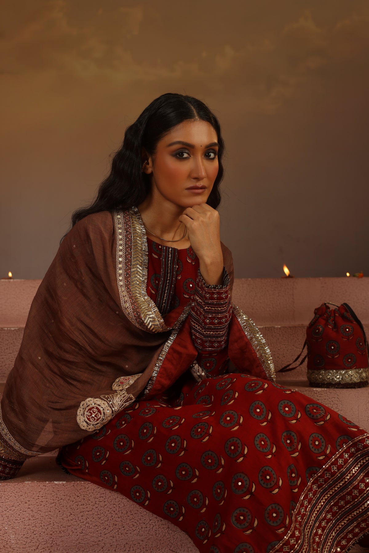 Kripa Blood Red Straight Cut Kurta Set