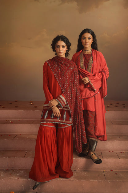 Kripa Red Ajrakh Gharara Set