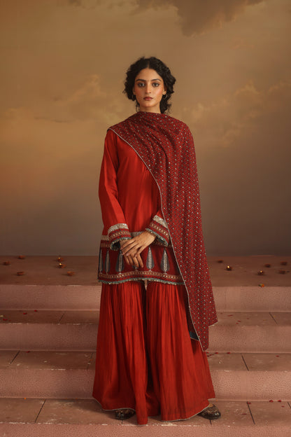 Kripa Red Ajrakh Gharara Set