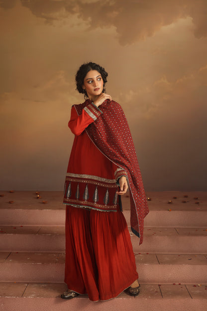 Kripa Red Ajrakh Gharara Set