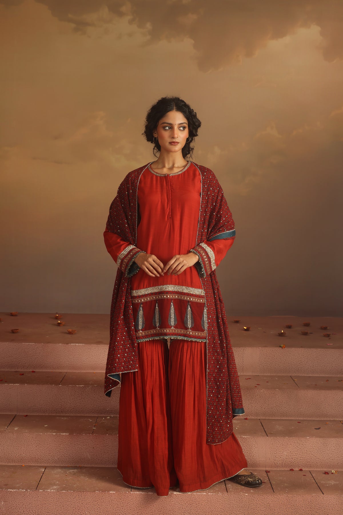 Kripa Red Ajrakh Gharara Set