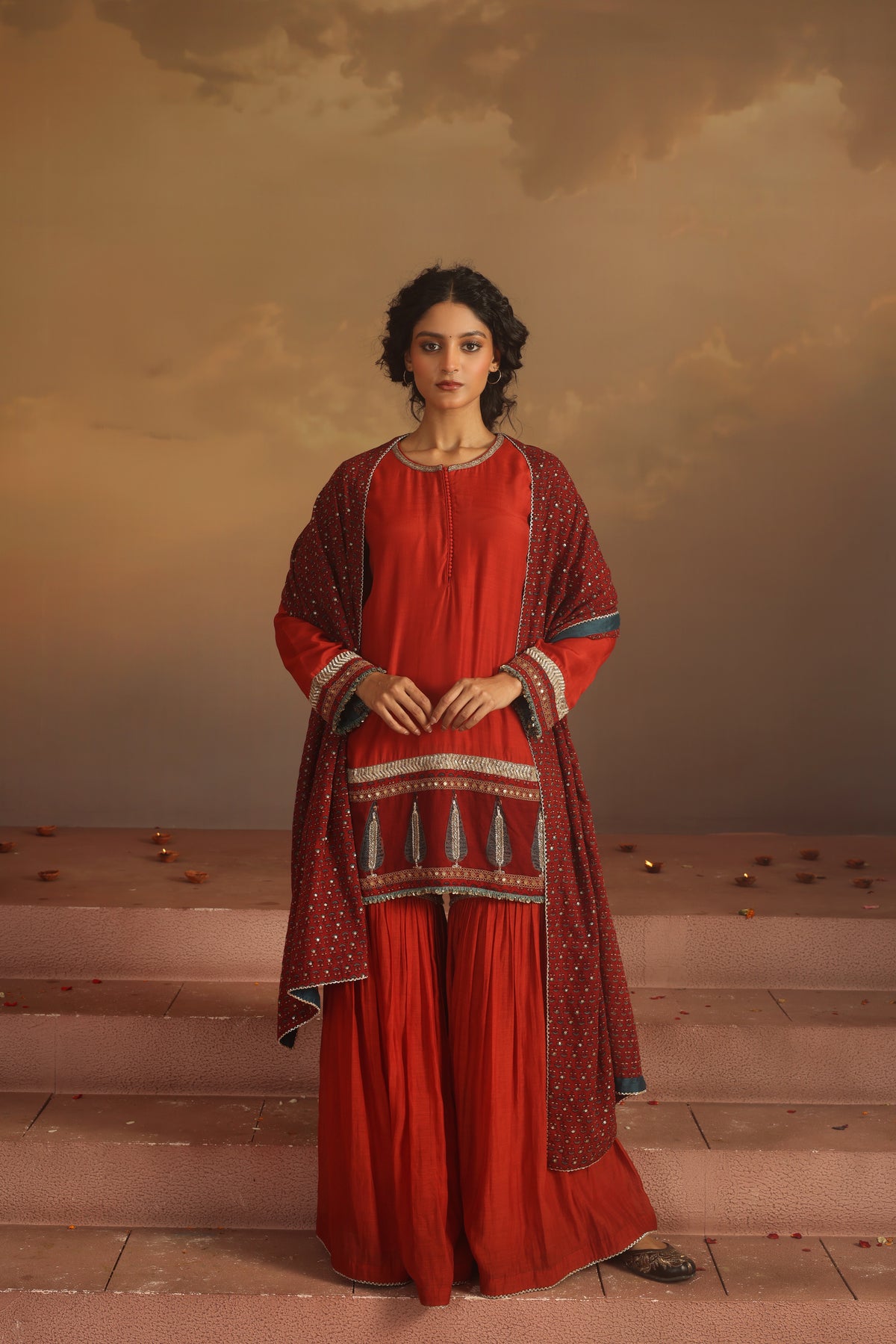 Kripa Red Ajrakh Gharara Set
