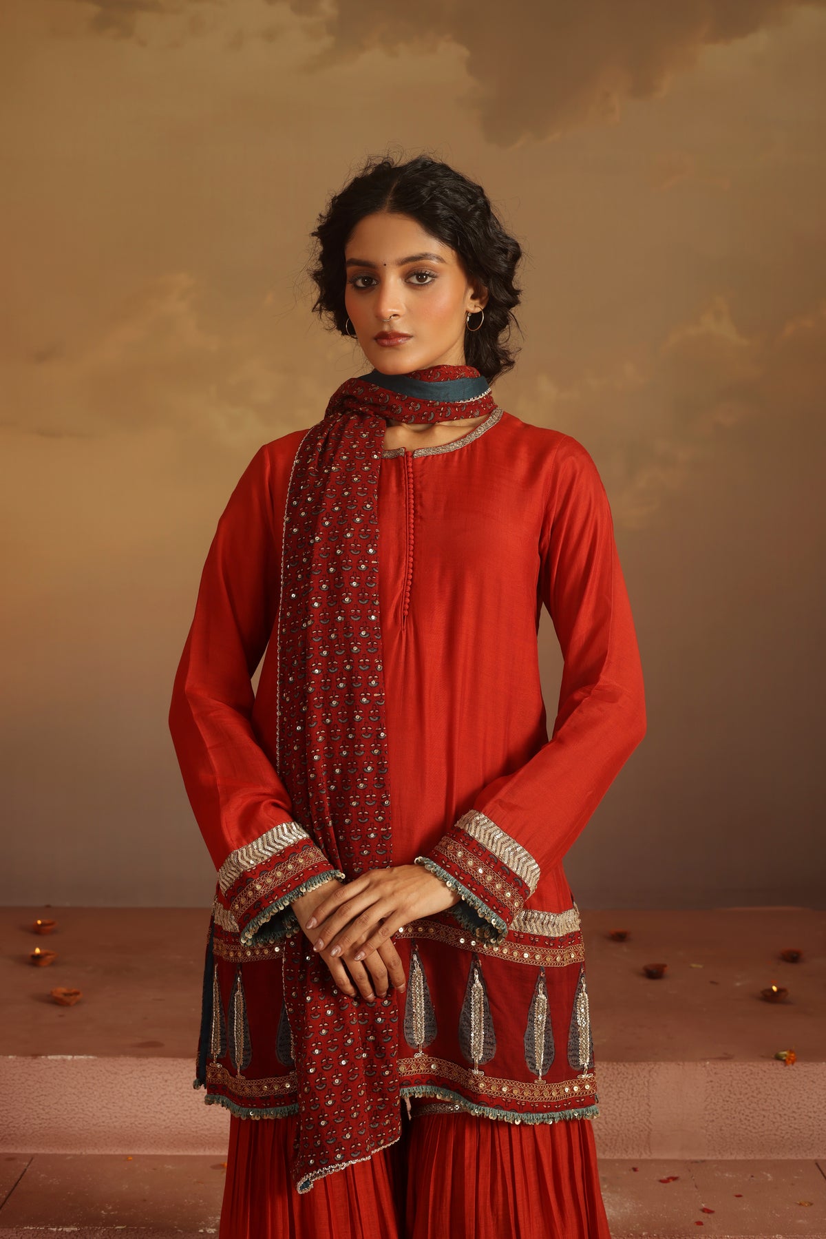 Kripa Red Ajrakh Gharara Set