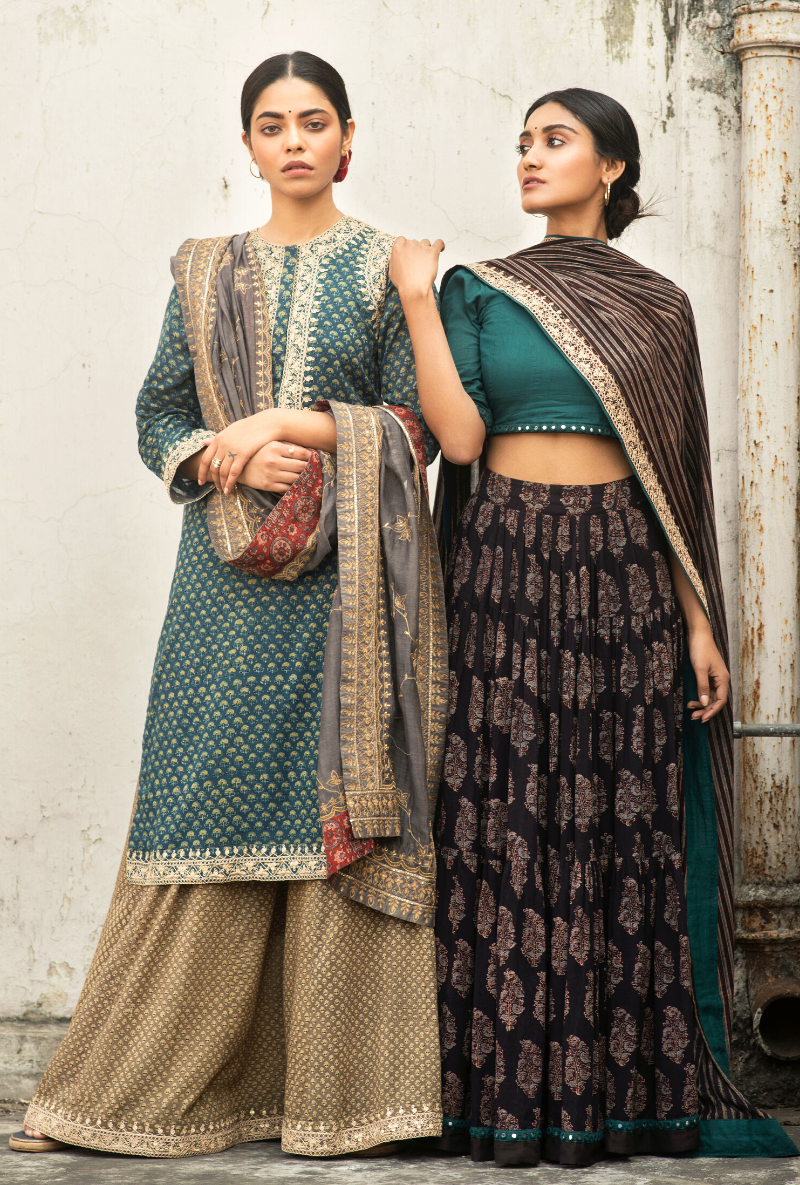 Sakhi Handpainted Teal Lehenga Set