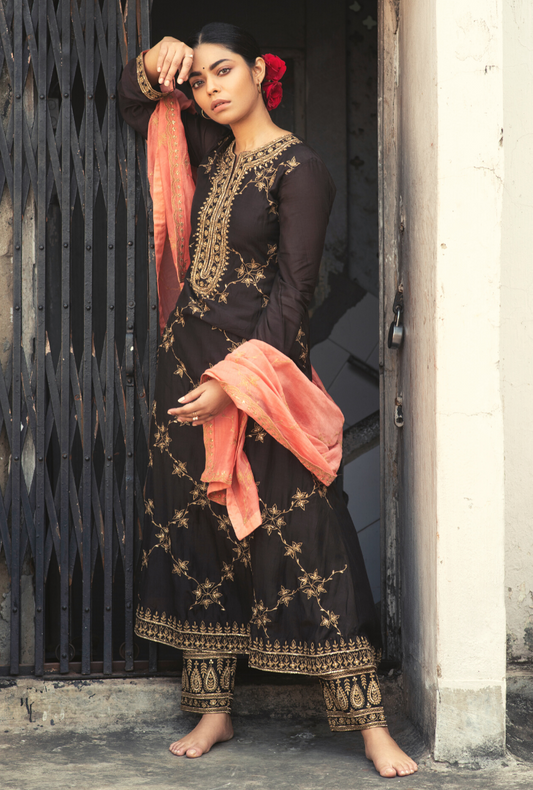 Sakhi Black & Coral Kurta Set