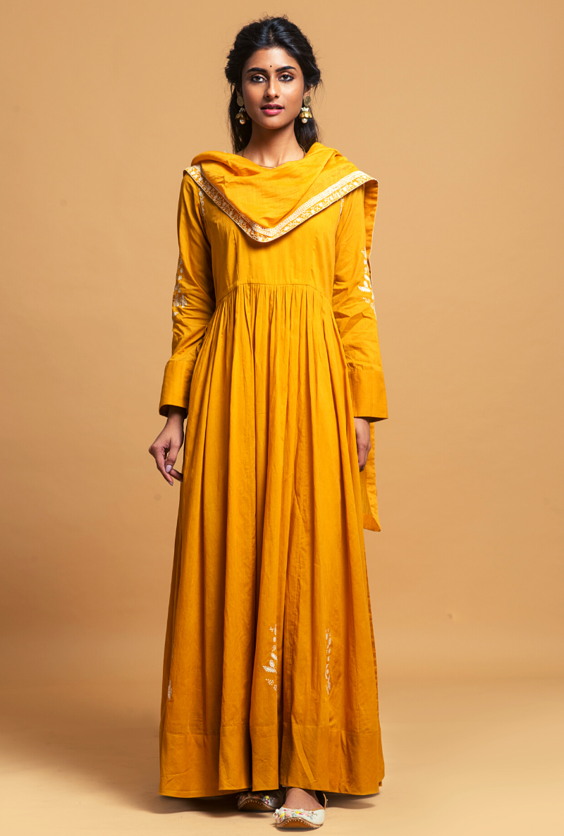 Mustard Anarkali Set