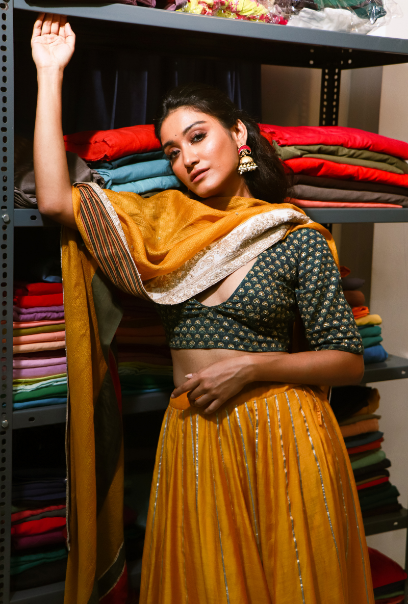 Green & Mustard Lehenga Set
