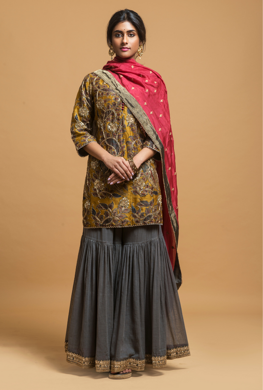 Mustard & Grey Sharara Set