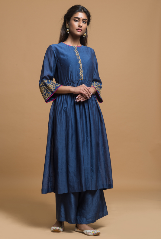 Ink Blue Silk Kurta Set