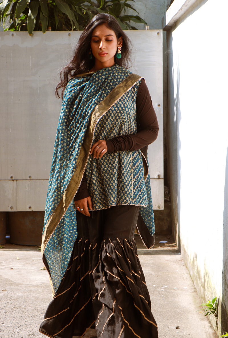 Black & Blue Sharara Set