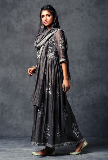 Earth Grey Gather Kurta Set