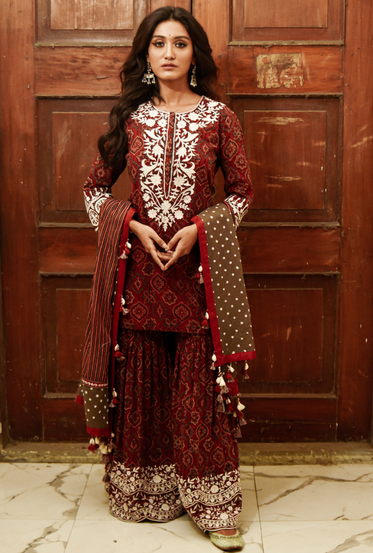 Red Sharara Set