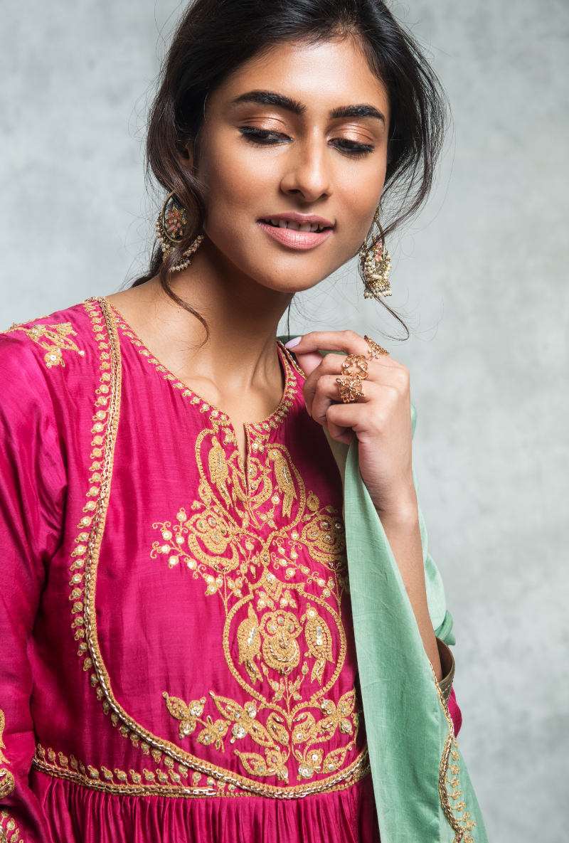 Pink & Green Kurta Set