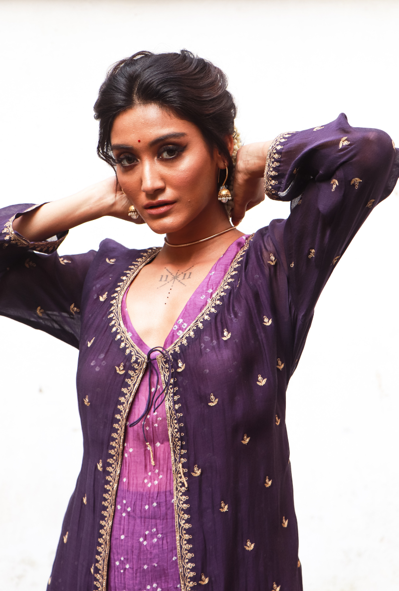 Ink Purple Chanderi Jacket Set
