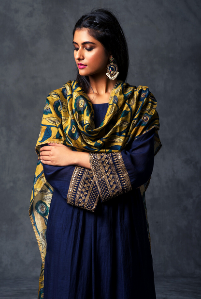 Charcoal Blue Pintucked Kurta Set