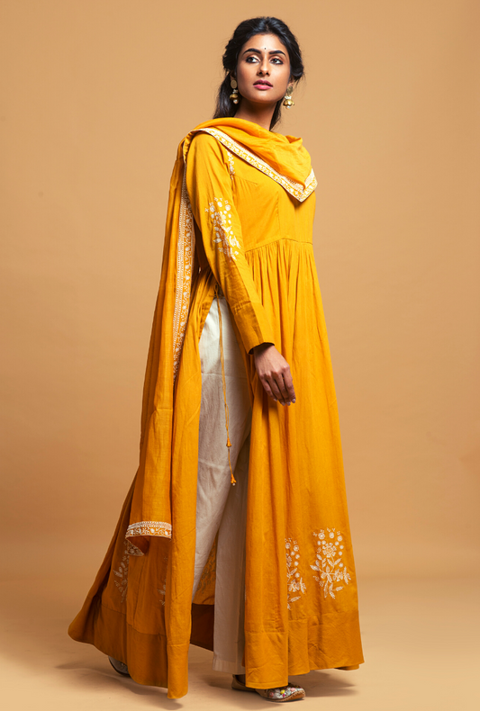 Mustard Anarkali Set