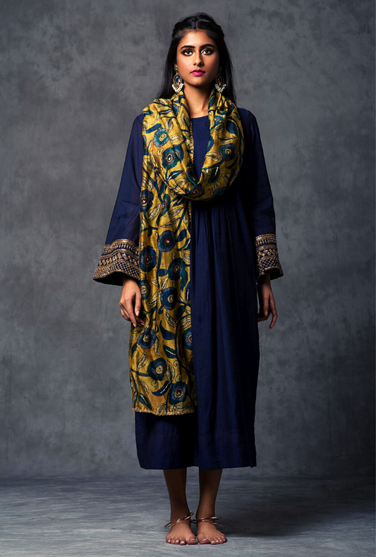 Charcoal Blue Pintucked Kurta Set