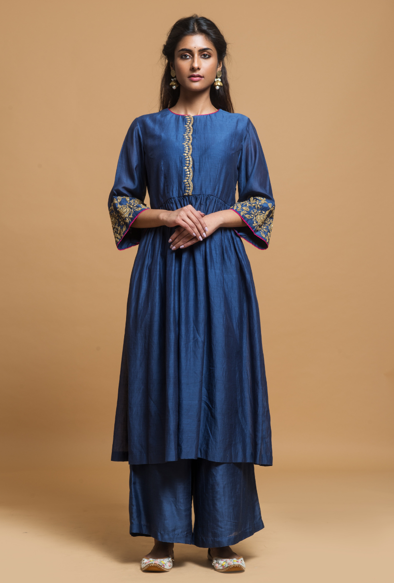 Ink Blue Silk Kurta Set
