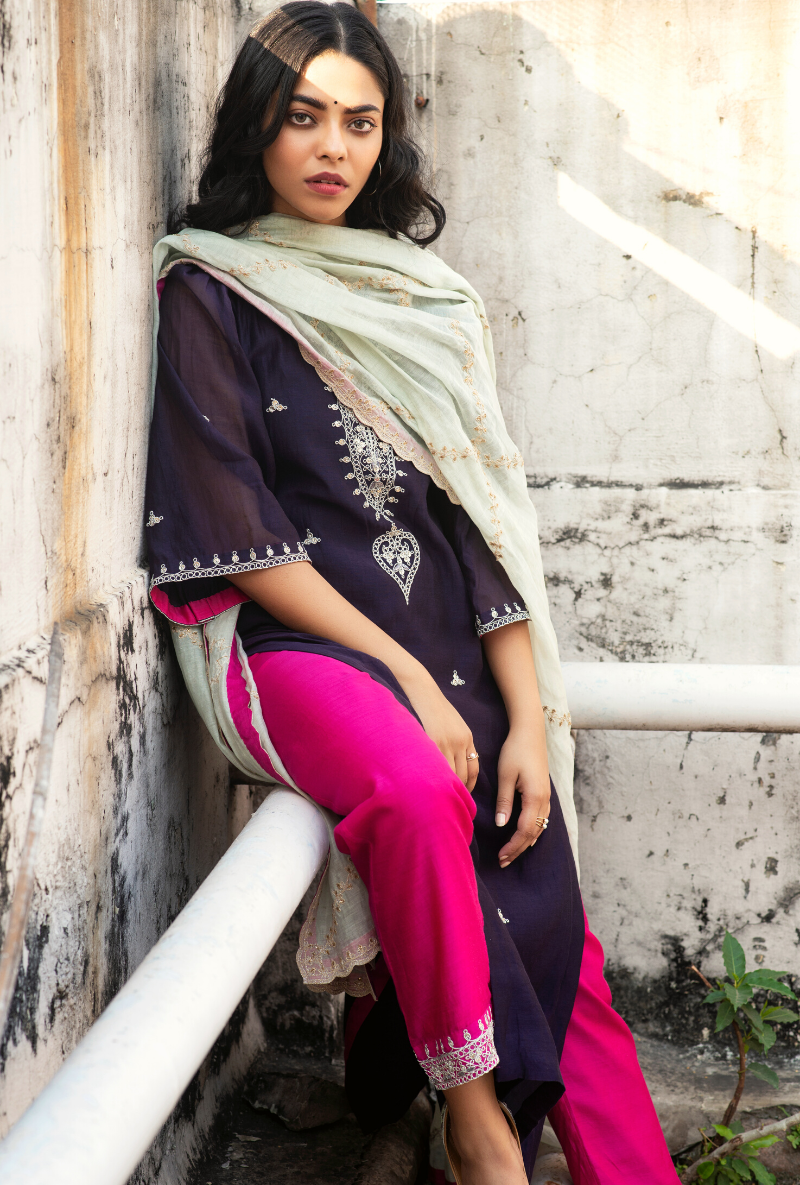 Sakhi Ink Purple & Pink Kurta Set