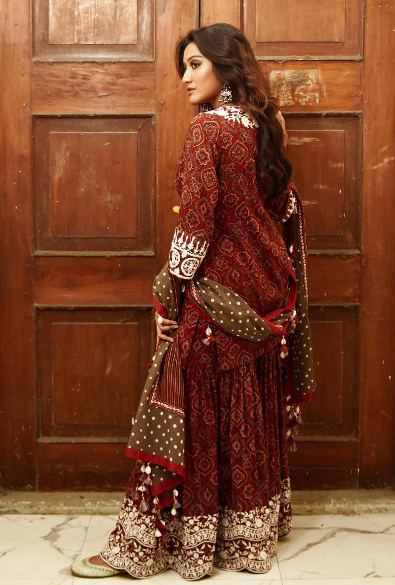 Red Sharara Set