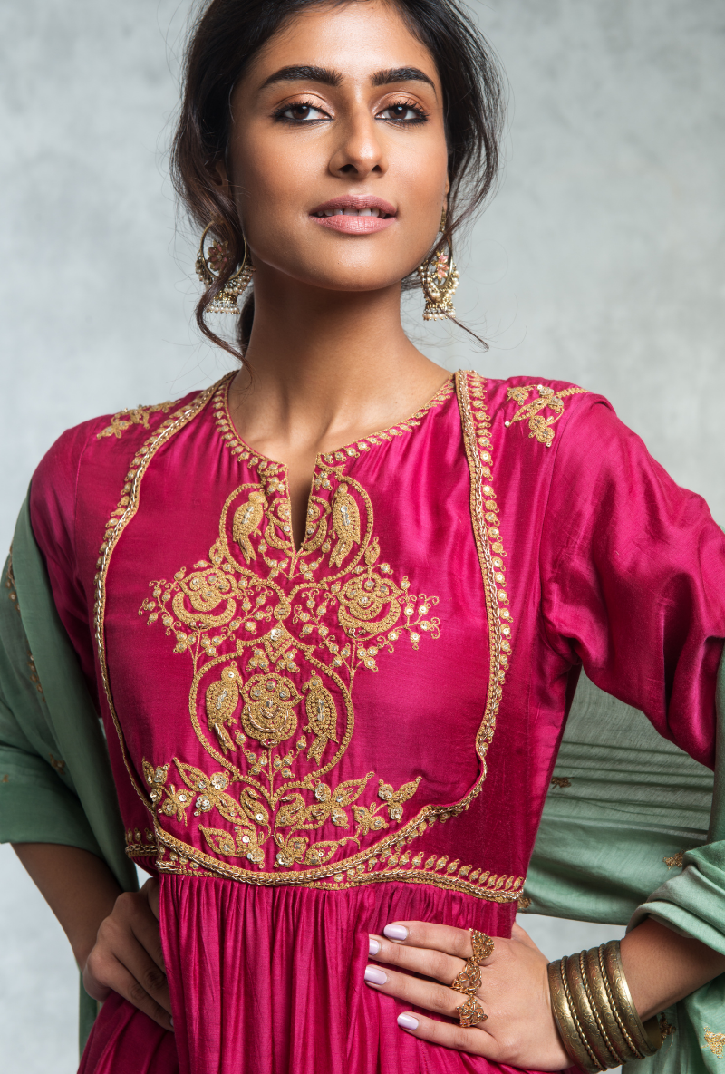 Pink & Green Kurta Set