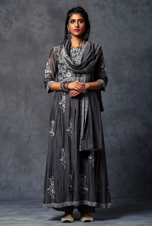 Earth Grey Gather Kurta Set