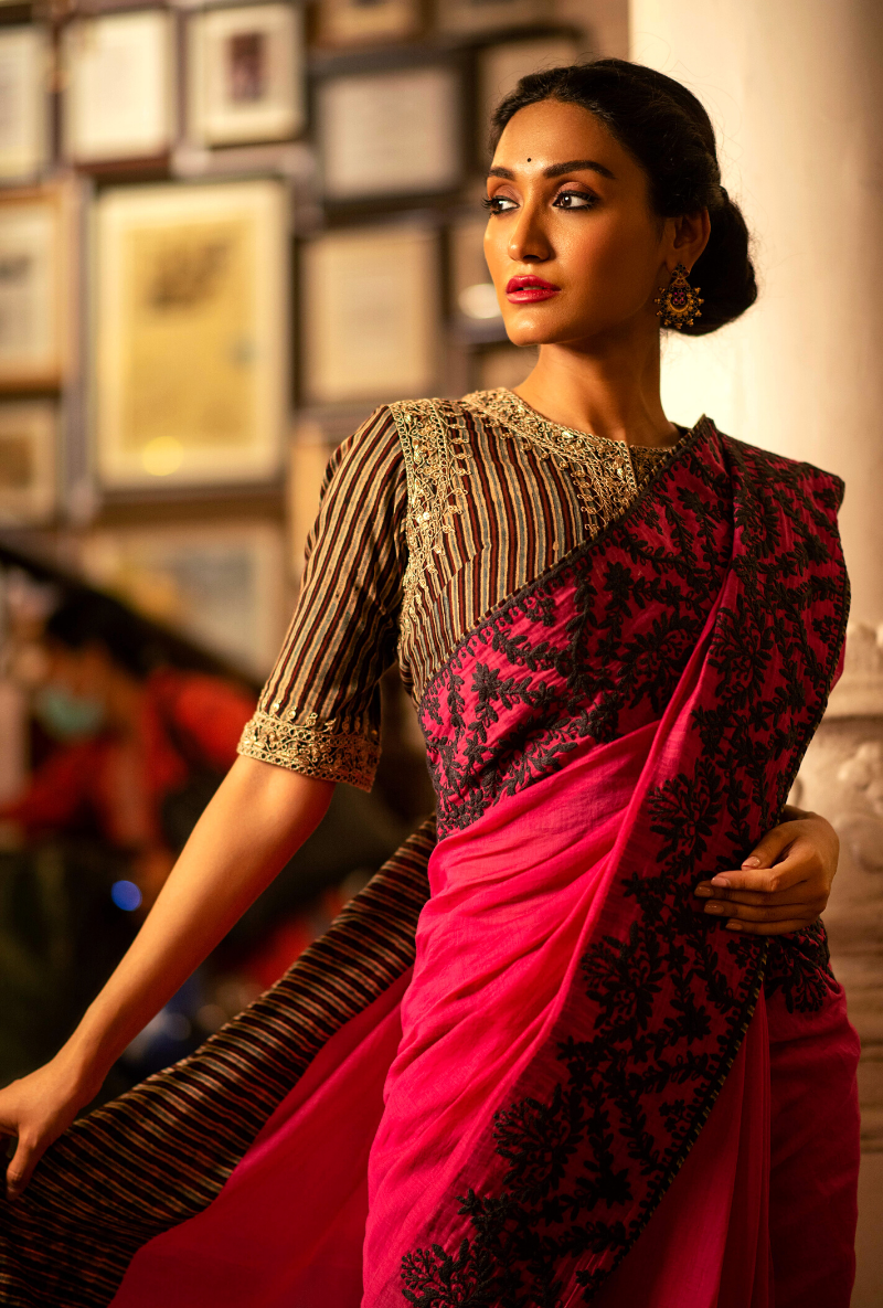 Pink Black Saree - Buy Pink Black Saree online in India