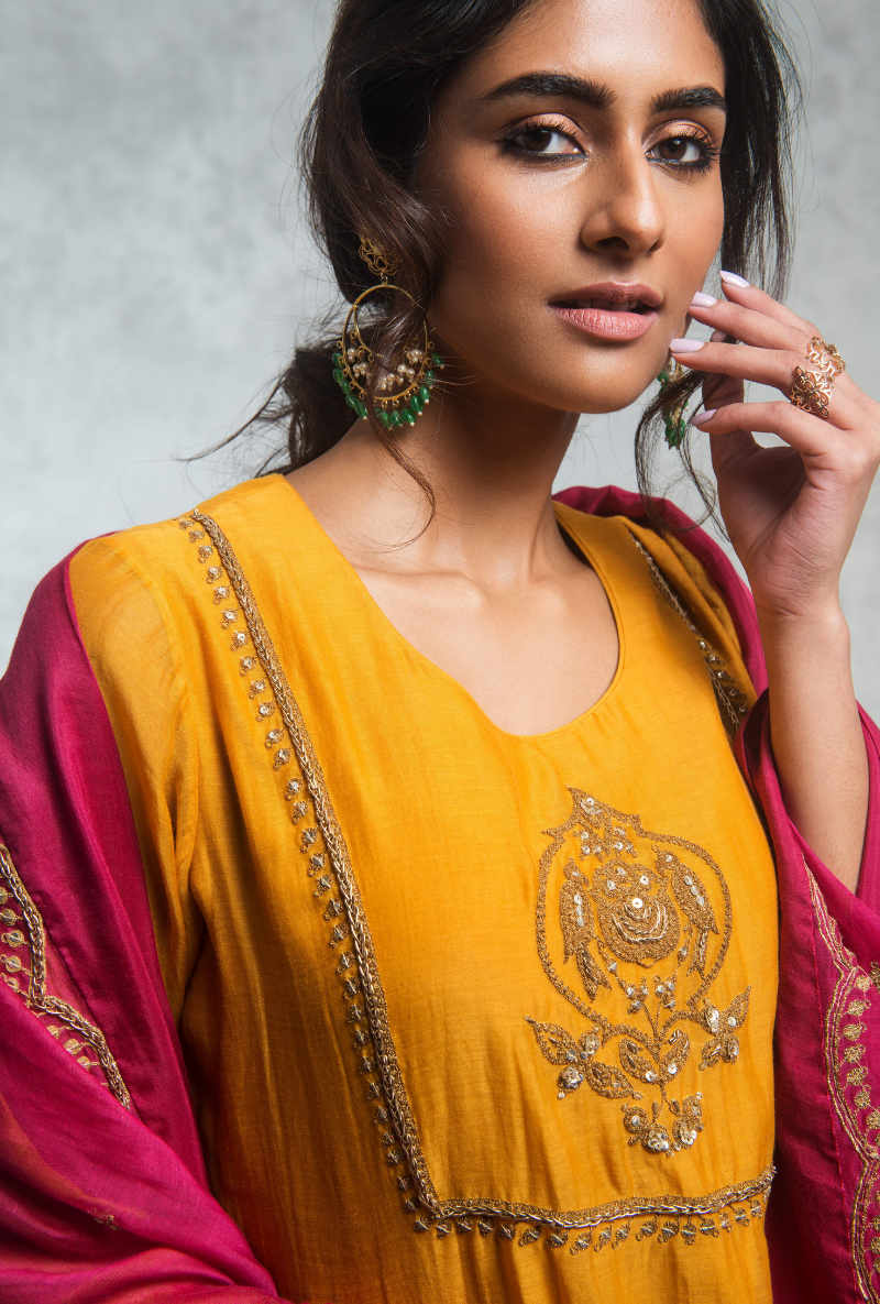 Yellow & Pink Kurta Set