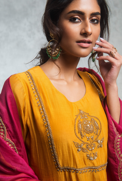 Yellow & Pink Kurta Set