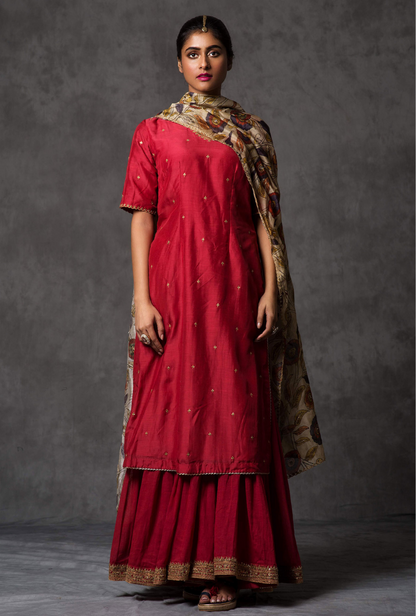 Red Kurta With Ivory Dupatta