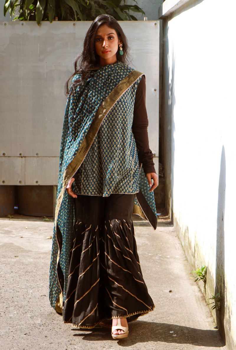 Black & Blue Sharara Set