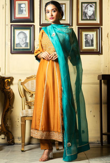 Hasti Dark Mustard A-Line Paisley Set