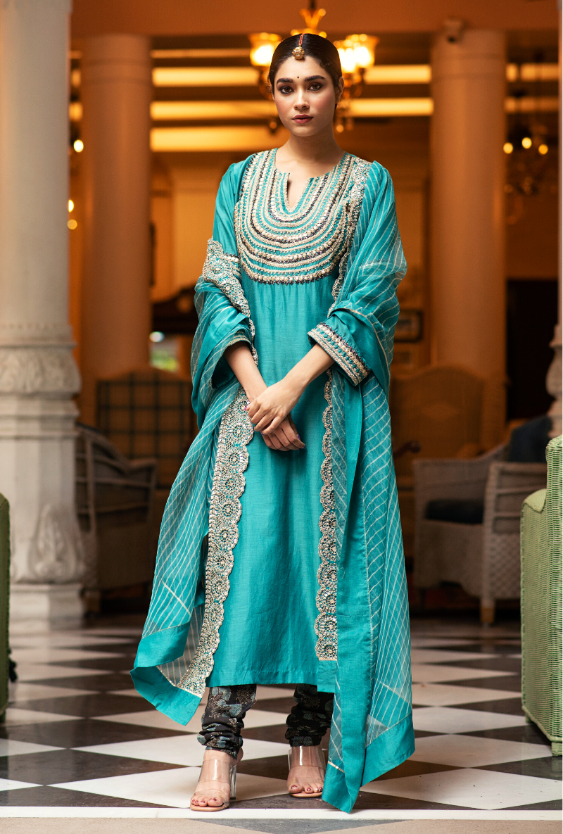 Hasti Turquoise Cutwork Kurta Set